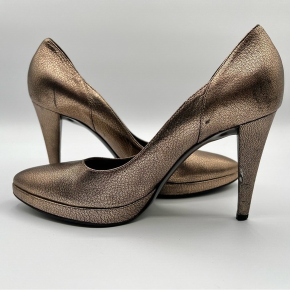 SERGIO ROSSI BRONZE METALLIC HEELS LEATHER PUMPS DESIGNER HEEL WOMEN SIZE 37 1/2 - Picture 9 of 14